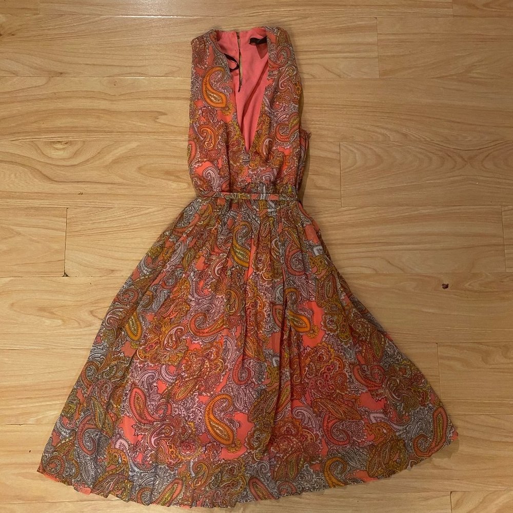 H&M Pink Paisley Sleeveless Pleated Dress Size 2